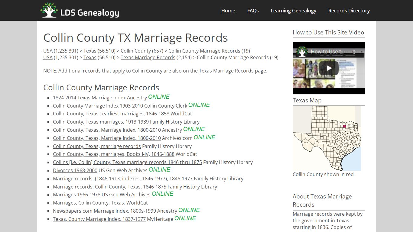 Collin County TX Marriage Records - LDS Genealogy